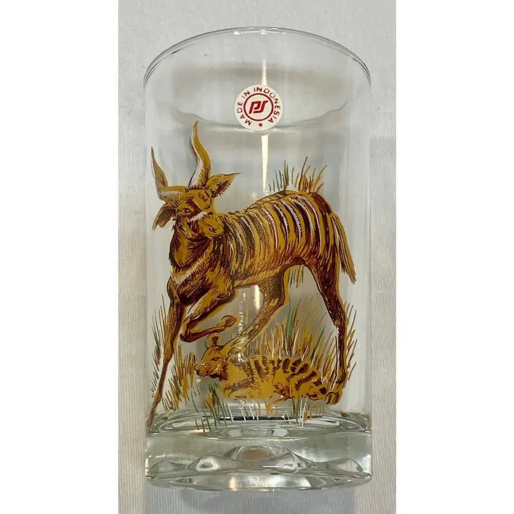 Vintage Wildlife/Safari Glasses Pasari Style Set of 6 African Animals w Young
